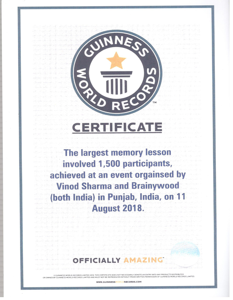 Guinness World Records Certificate